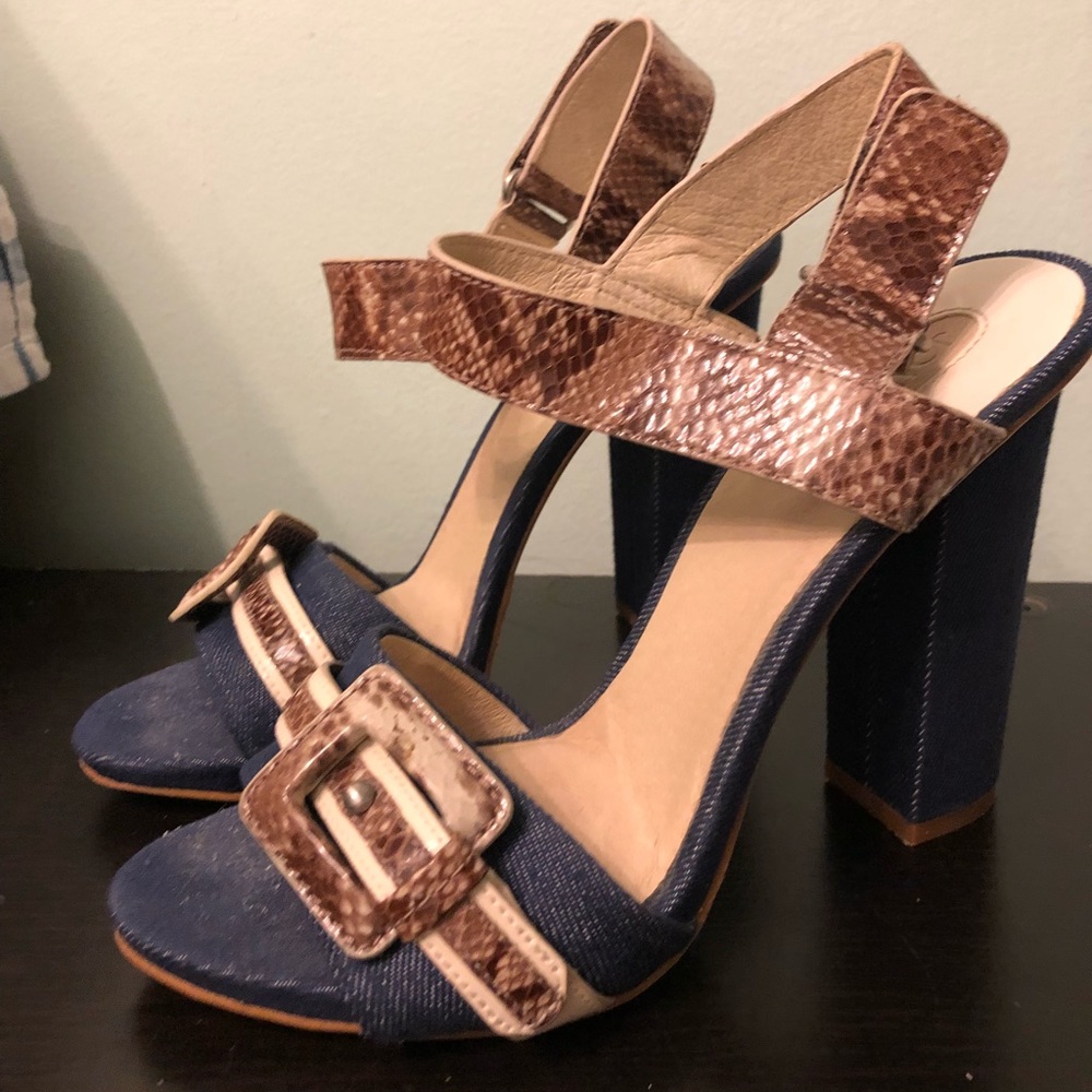 Denim heeled sandals